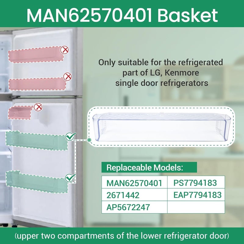 Garsoo سلة باب الثلاجة MAN62570401 المحسّنة متوافقة مع رف باب LG LTCS20020S/00، LTCS20020W/00، LTCS20030S/00، إلخ، وسلة Kenmore 79568002210، 79568009210، 79578003210، إلخ - Image 2
